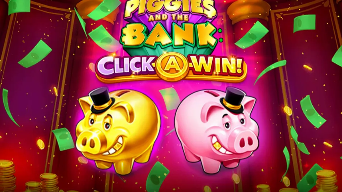 Piggies and the Bank: Click-A-Win slot gameplay dengan tema babi kaya dan koin emas